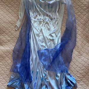 Elegant Blue and Silver Gown with Sheer Accents Elsa dress